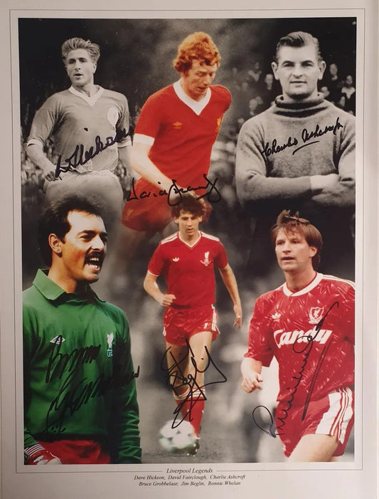 Bruce Grobbelaar, Dave Hickson, David Fairclough, Ronnie Whelan, Jim Beglin & Charlie Ashcroft Signed Liverpool Photo - Darling Picture Framing