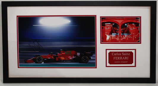 Carlos Sainz Jnr Signed Ferrari F1 Photo Framed. - Darling Picture Framing