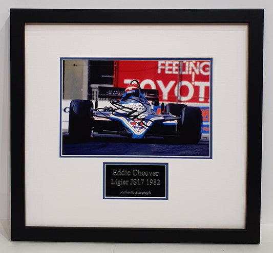 Eddie Cheever Signed Ligier JS17 Photo Framed. - Darling Picture Framing