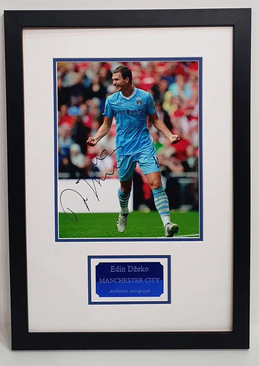 Edin Dzeko Signed Manchester City Photo Framed. - Darling Picture Framing