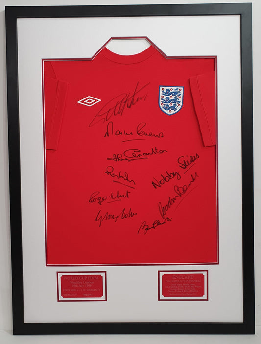 England 1966 World Cup Winners Shirt Signed by 9 Framed. - Darling Picture Framing