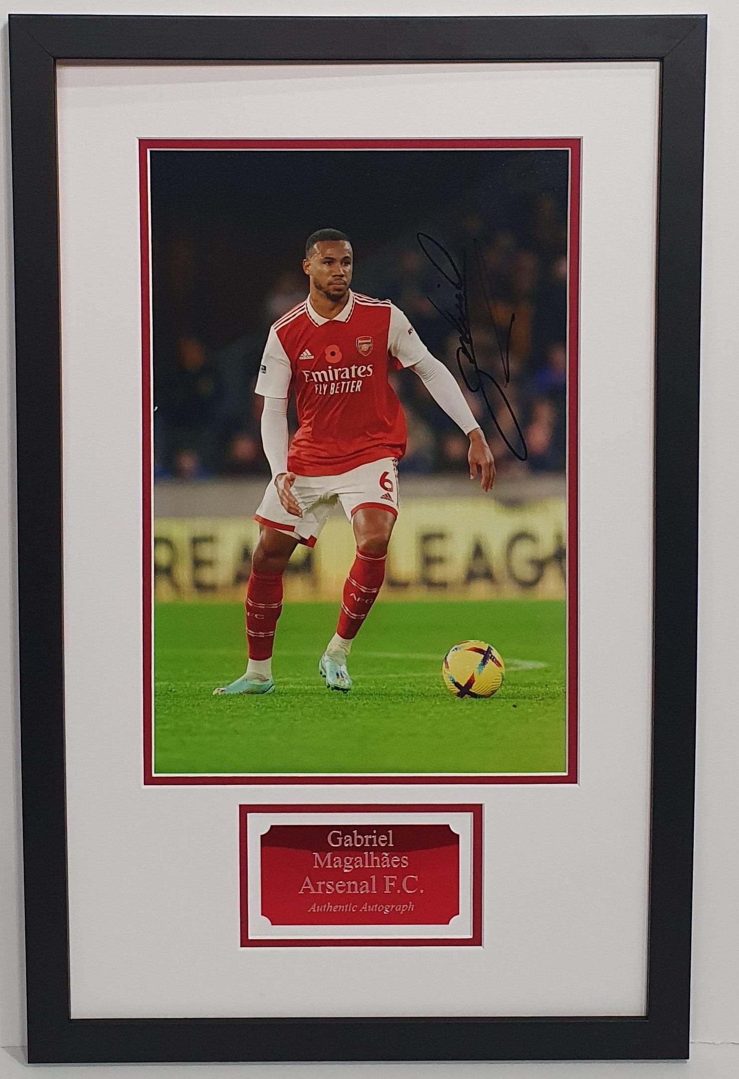 Gabriel Magalhaes Signed Arsenal Photo Framed. – Darling Picture Framing