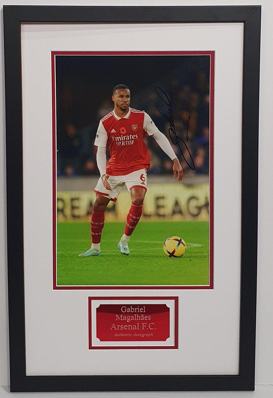 Gabriel Magalhaes Signed Arsenal Photo Framed. - Darling Picture Framing