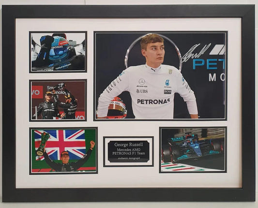 George Russell Signed Mercedes AMG Petronas F1 Team Photo Framed. - Darling Picture Framing