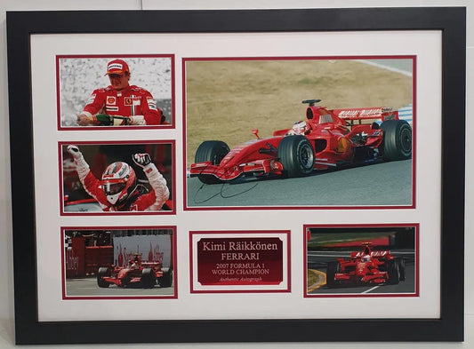 Kimi Raikkonen Signed Ferrari 2007 F1 World Champion Photo Framed. - Darling Picture Framing