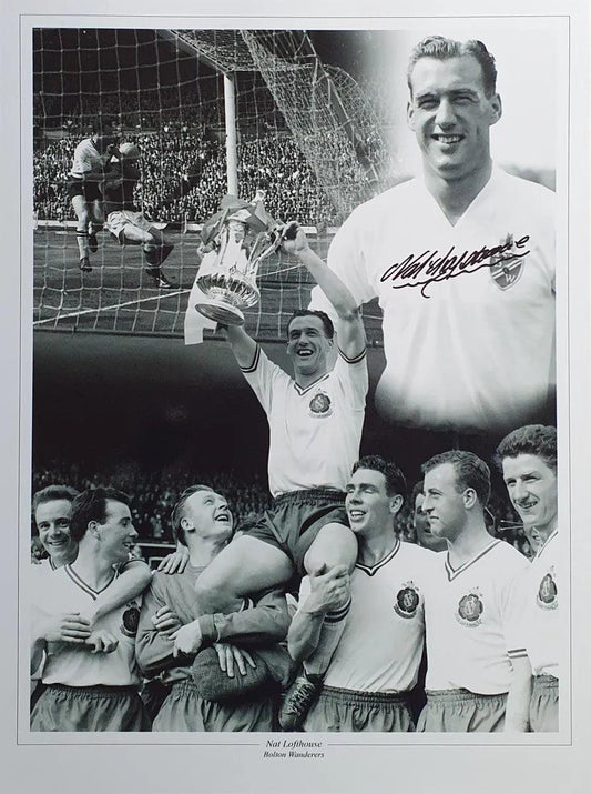 Nat Lofthouse Signed Bolton Wanderers Photo. - Darling Picture Framing