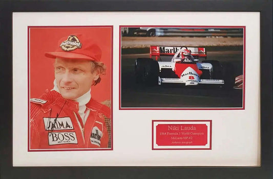 Niki Lauda Signed Mclaren 1984 F1 World Champion Photo - Framed with COA - Darling Picture Framing