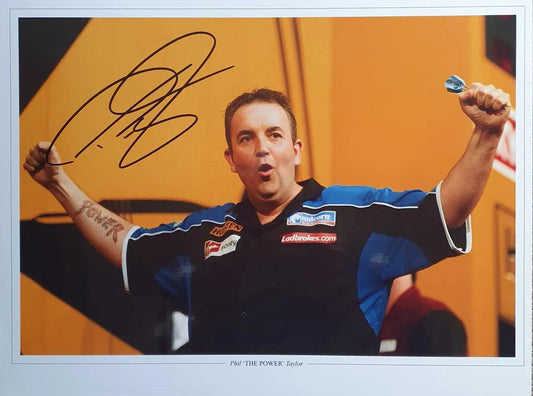 Phil Taylor Signed Darts Photo. - Darling Picture Framing