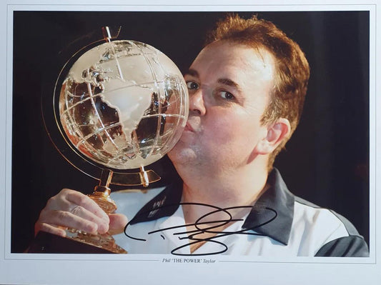 Phil "The Power" Taylor Signed Darts Photo. - Darling Picture Framing