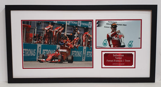 Sebastian Vettel Signed Ferrari F1 Photo Framed. - Darling Picture Framing