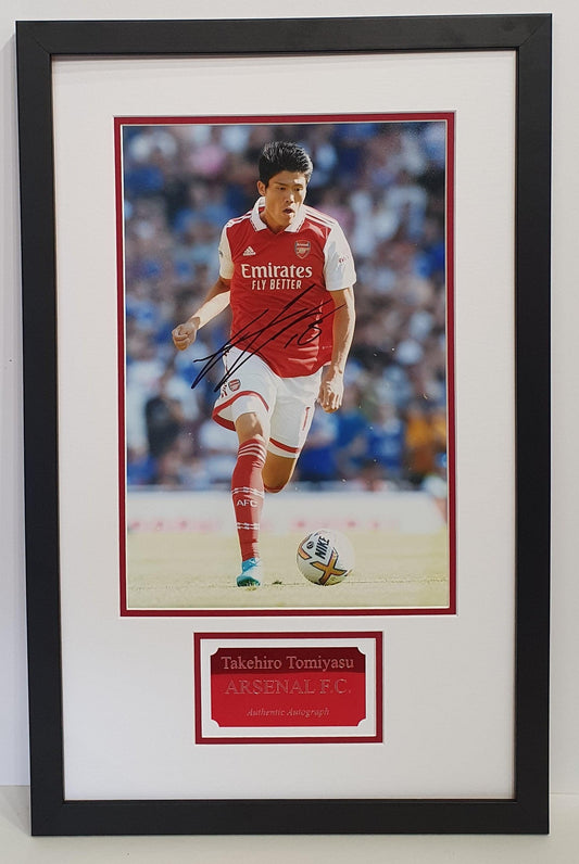 Takehiro Tomiyasu Signed Arsenal Photo Framed. - Darling Picture Framing